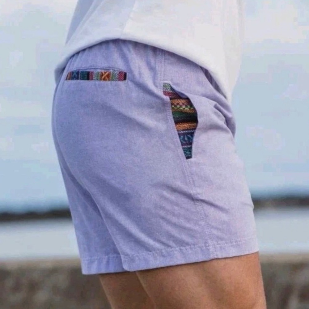 Wowie Shorts Mens M Lavender Purple Woven Aztec Pocket Accents Drawstring Casual